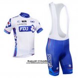 2013 Maillot Ciclismo FDJ Blanc et Azur Manches Courtes et Cuissard