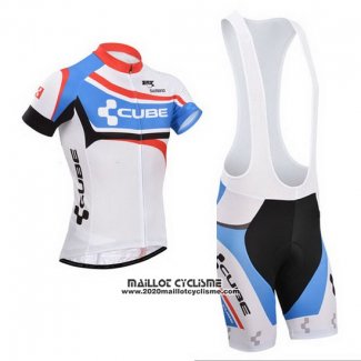 2014 Maillot Ciclismo Cube Blanc et Bleu Manches Courtes et Cuissard