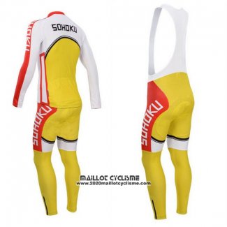 2014 Maillot Ciclismo Fox Cyclingbox Blanc et Jaune Manches Longues et Cuissard