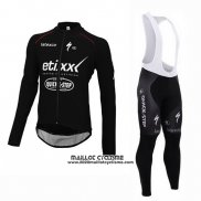 2015 Maillot Ciclismo Ettix Quick Step Noir et Blanc Manches Longues et Cuissard