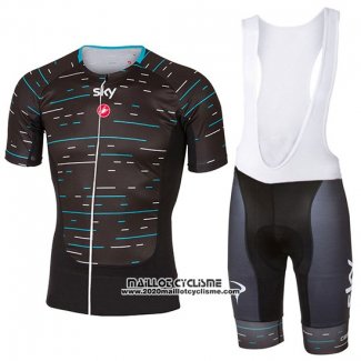 2017 Maillot Ciclismo Sky Noir et Bleu Clair Manches Courtes et Cuissard