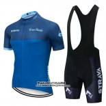 2019 Maillot Ciclismo STRAVA Bleu Manches Courtes et Cuissard