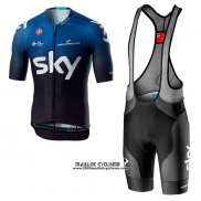 2019 Maillot Ciclismo Sky Aero Noir Bleu Manches Courtes et Cuissard