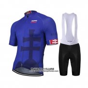 2019 Maillot Ciclismo Slovaquie Bleu Noir Manches Courtes et Cuissard