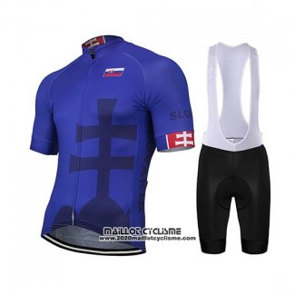 2019 Maillot Ciclismo Slovaquie Bleu Noir Manches Courtes et Cuissard