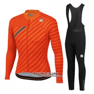 2020 Maillot Ciclismo Femme Sportful Orange Gris Manches Longues et Cuissard