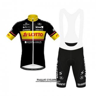 2020 Maillot Ciclismo Lotto-kern Haus Noir Jaune Manches Courtes et Cuissard