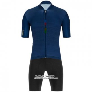 2020 Maillot Cyclisme UCI Profond Bleu Manches Courtes et Cuissard