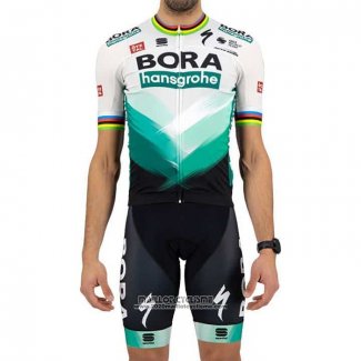 2021 Maillot Cyclisme Bora Champion Blanc Vert Manches Courtes et Cuissard