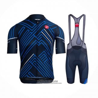 2021 Maillot Cyclisme Castelli Bleu Noir Blanc Manches Courtes et Cuissard