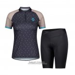 2021 Maillot Cyclisme Femme Scott Gris Marron Manches Courtes et Cuissard