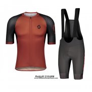 2021 Maillot Cyclisme Scott Fonce Orange Manches Courtes et Cuissard