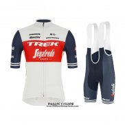 2021 Maillot Cyclisme Trek Segafredo Blanc Profond Bleu Manches Courtes et Cuissard