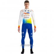 2022 Maillot Cyclisme Direct Energie Blanc Jaune Bleu Manches Longues et Cuissard