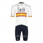 2022 Maillot Cyclisme Espagne Champion Ineos Blanc Rouge Manches Courtes et Cuissard 2022 Maillot Cyclisme Espagne Champion Ineos Blanc Rouge Manches Courtes et Cuissard