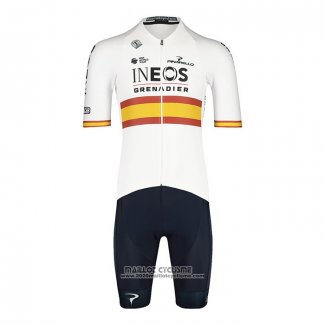 2022 Maillot Cyclisme Espagne Champion Ineos Blanc Rouge Manches Courtes et Cuissard