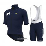 2022 Maillot Cyclisme Movistar Fonce Bleu Manches Courtes et Cuissard