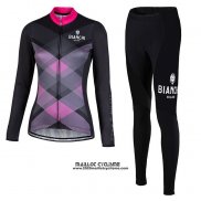 Maillot Ciclismo Femme Bianchi Milano Cornedo Noir Rose Manches Longues et Cuissard