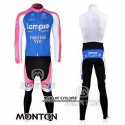 2010 Maillot Ciclismo Lampre Farnese Vini Rose et Bleu Clair Manches Longues et Cuissard