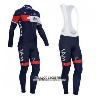 2015 Maillot Ciclismo IAM Bleu et Rouge Manches Longues et Cuissard