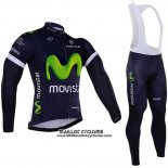 2016 Maillot Ciclismo Movistar Blanc et Bleu Manches Longues et Cuissard