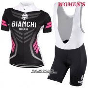 2017 Maillot Ciclismo Femme Bianchi Noir Manches Courtes et Cuissard