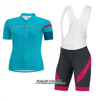 2017 Maillot Ciclismo Femme Gore Bike Wear Bleu Clair Manches Courtes et Cuissard