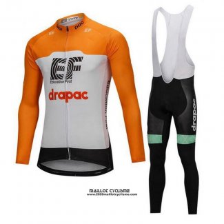 2018 Maillot Ciclismo Cannondale Drapac Blanc et Orange Manches Longues et Cuissard