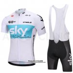 2018 Maillot Ciclismo Sky Blanc et Bleu Manches Courtes et Cuissard