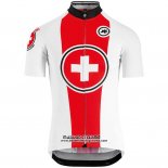 2018 Maillot Ciclismo Suisse Rouge Blanc Manches Courtes et Cuissard