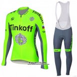 2018 Maillot Ciclismo Tinkoff Vert Manches Longues et Cuissard