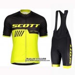 2019 Maillot Ciclismo Scott Noir Jaune Manches Courtes et Cuissard