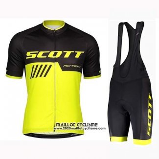 2019 Maillot Ciclismo Scott Noir Jaune Manches Courtes et Cuissard