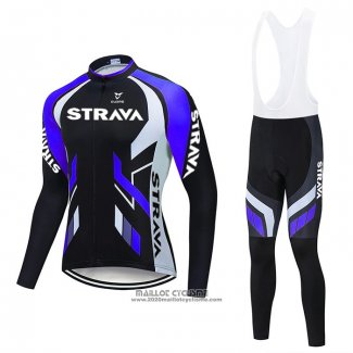 2021 Maillot Cyclisme STRAVA Violet Noir Manches Longues et Cuissard