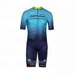2022 Maillot Cyclisme Astana Bleu Jaune Manches Courtes et Cuissard