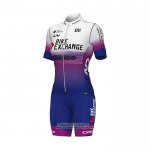 2022 Maillot Cyclisme Femme Bike Exchange Bleu Violet Manches Courtes et Cuissard