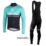 Maillot Ciclismo Bianchi Milano Nalles Bleu Clair Noir Manches Longues et Cuissard