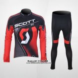 2012 Maillot Ciclismo Scott Noir et Rouge Manches Longues et Cuissard