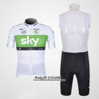 2012 Maillot Ciclismo Sky Lider Blanc et Vert Manches Courtes et Cuissard