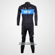 2012 Maillot Ciclismo Sky Noir et Azur Manches Longues et Cuissard