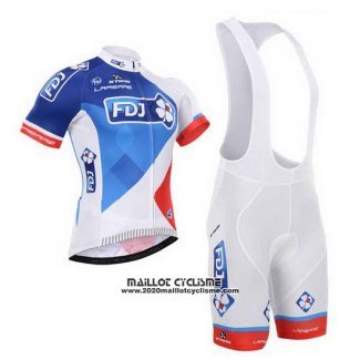 2015 Maillot Ciclismo FDJ Blanc et Bleu Manches Courtes et Cuissard