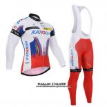 2015 Maillot Ciclismo Katusha Blanc et Rouge Manches Longues et Cuissard