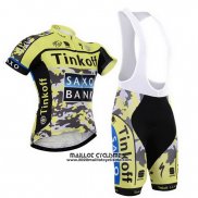 2015 Maillot Ciclismo Tinkoff Saxo Bank Noir et Jaune Manches Courtes et Cuissard