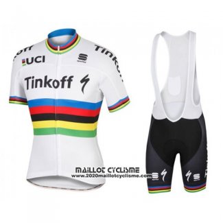 2016 Maillot Ciclismo UCI Mondo Champion Tinkoff Blanc Manches Courtes et Cuissard