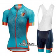 2018 Maillot Ciclismo Femme Castelli Maratona Dles Dolomites-enel Bleu Orange Manches Courtes et Cuissard