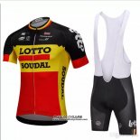 2018 Maillot Ciclismo Lotto Soudal Noir et Jaune Manches Courtes et Cuissard