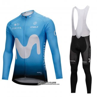 2018 Maillot Ciclismo Movistar Bleu Manches Longues et Cuissard