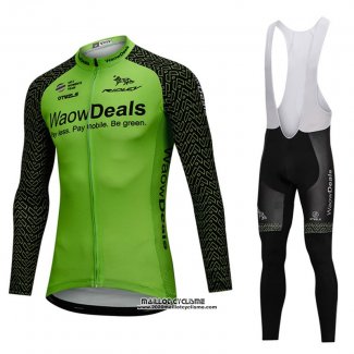 2018 Maillot Ciclismo Waowdeals Vert et Noir Manches Longues et Cuissard