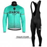 2019 Maillot Ciclismo Bianchi Milano XD Bleu Gris Manches Longues et Cuissard