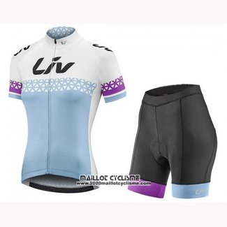 2019 Maillot Ciclismo Femme Liv Blanc Bleu Manches Courtes et Cuissard